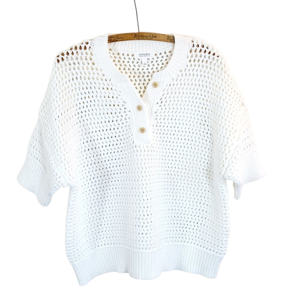 New Without Tags HAVEN WELL WITHIN Knot Stitch Henley Sweater Pullover White L - Picture 9 of 10